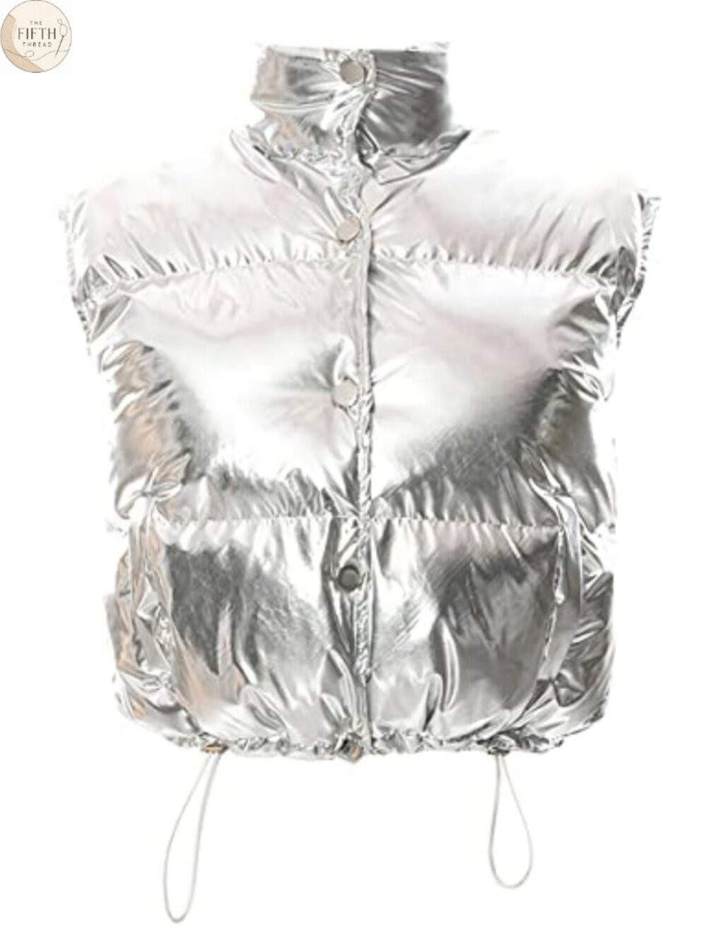 Women's Metallic Shiny Crop Puffer Vest Y2K Sleeveless